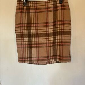 Talbots Academia Preppy Pink And Tan Plaid Pencil Skirt, Size 6 Wool Blend